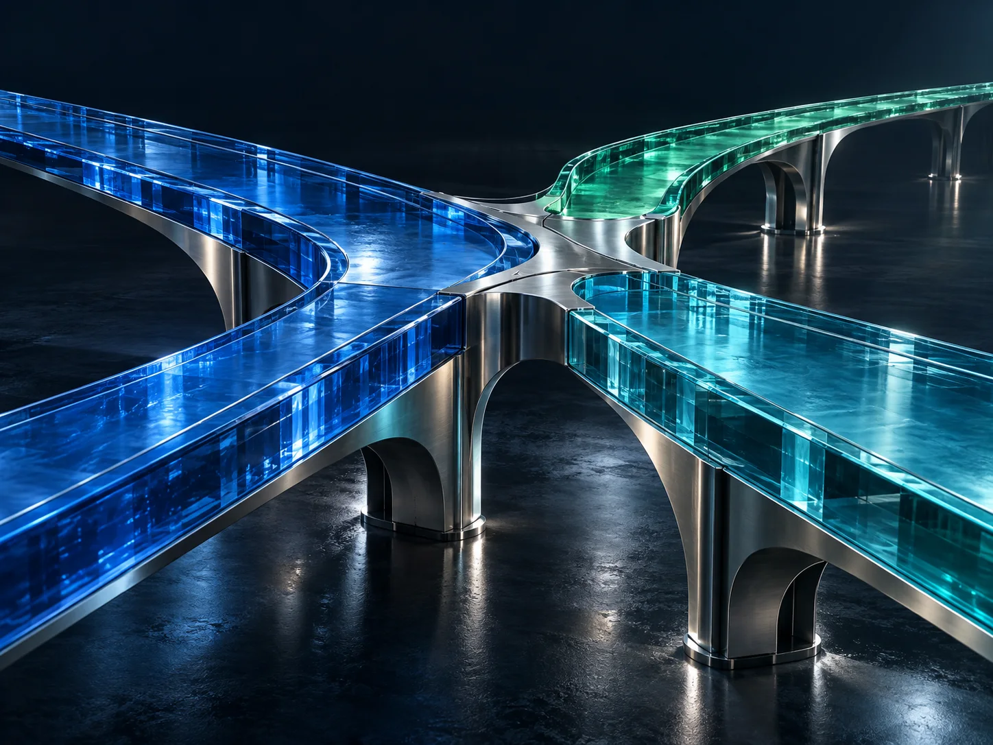 Caminos de cristal que se conectan en un mismo sistema.